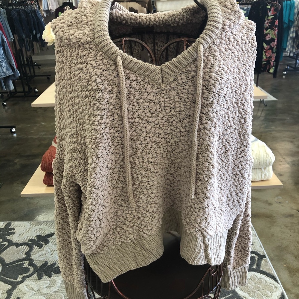 Taupe Popcorn Sweater With Hood